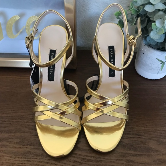 Zara Gold Strappy Heels - Picture 3 of 7